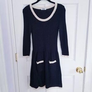 Moschino Cheap and Chic Black Scoopneck Sweater Dress with White Trim